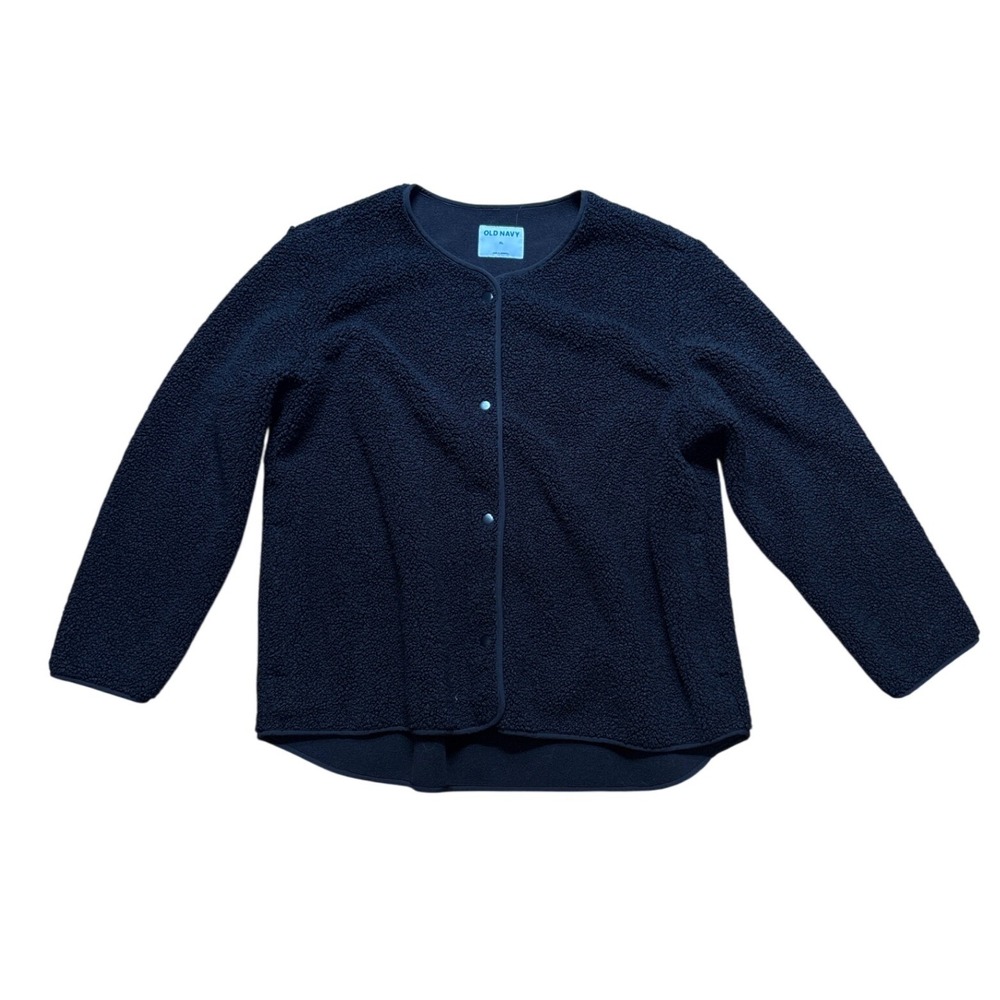 Old Navy Sherpa Fleece Jacket Womens Black Excellent Snap‎ Front SIZE XL